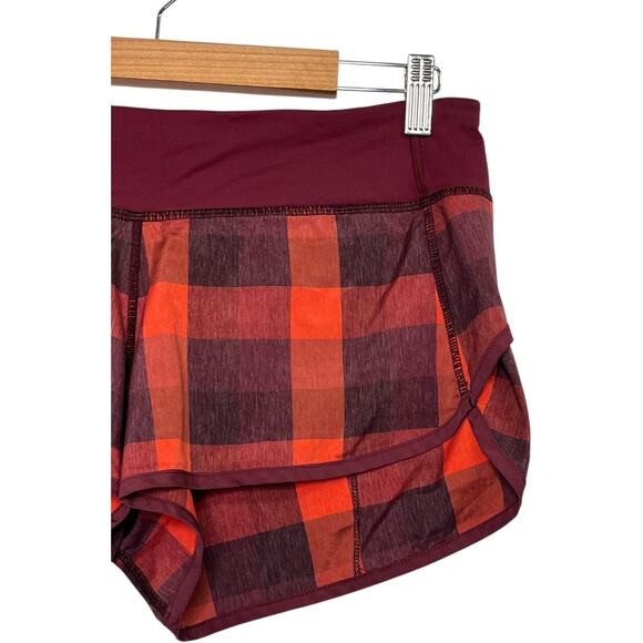 Lululemon Run Speed Short Womens 8 Red Burgundy Buffalo Plaid Active Athletic - Picture 8 of 13